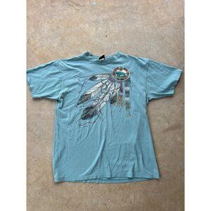 Vintage Diamond Dust Dream Catcher Feathers Teal T-shirt M3